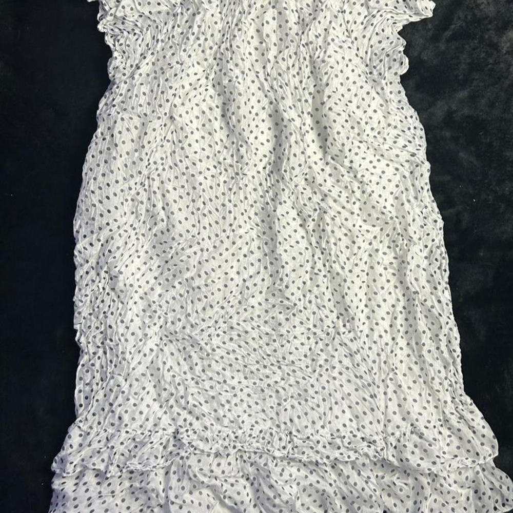 Italian White silk with blue polka dots babydoll blouse